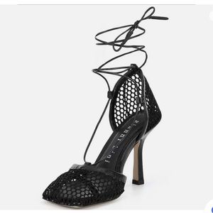 Gianni Bini Reagan Mesh & Leather Black Ankle Wrap Sandal Pump Size